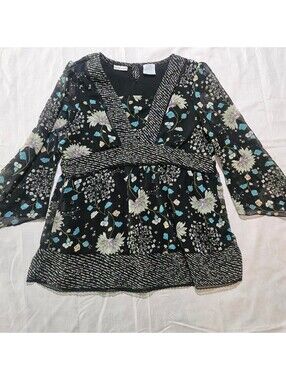 Mary-Kate and Ashley Girls Black Floral Long Sleeve Top 14/16 Y2K